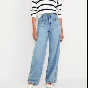 Old Navy High-Waisted Baggy Wide-Leg Trouser Jeans in Light Wash Size 10 Tall